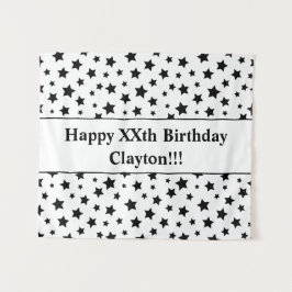 Schwarze Sterne mit Nachrichtenband zum Geburtstag Wandteppich