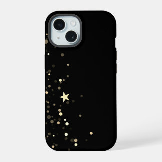 Schwarze Sternennacht-Handyhülle mit goldenem Akze iPhone 15 Hülle