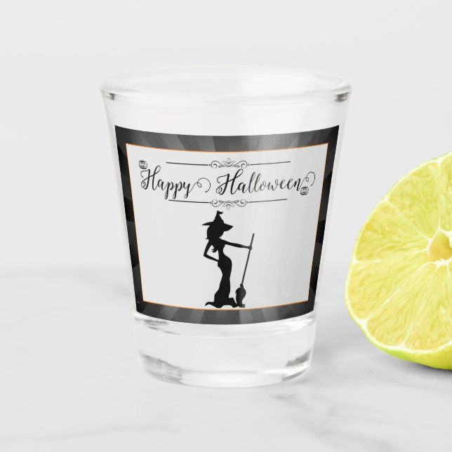 Schwarze Sternexplosion Hexe Halloween Schnapsglas (Vorderseite)