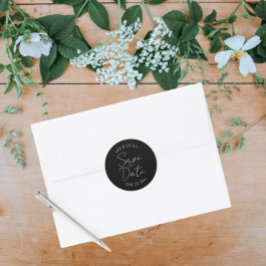 Schwarze stilisierte Hochzeit Das Datum speichern Runder Aufkleber