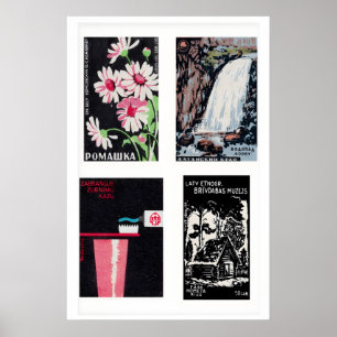 Schwarze Streichholzschachtel-Etiketten-Rasterdruc Poster