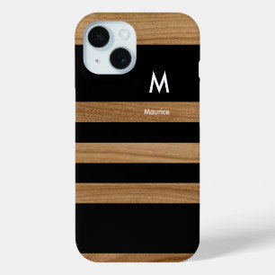 Schwarze Streifen auf Holz mit Name und Anfangsbuc Case-Mate iPhone Hülle