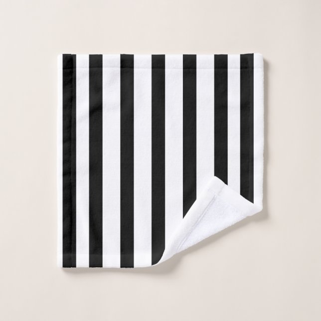 Schwarze Streifen Badhandtuch Set (Waschlappen)