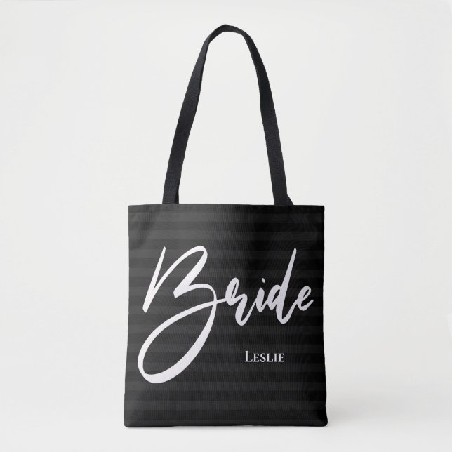 Schwarze Streifen Chic Bridge Tasche Weißes Print (Vorderseite)