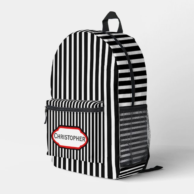 Schwarze Streifen Design Personalisiert Bedruckter Rucksack (Rückseitige Ecke Rechts)
