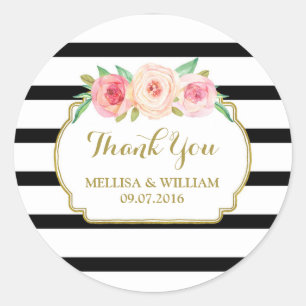 Schwarze Streifen Gold Pink Gastgeschenk Hochzeit  Runder Aufkleber