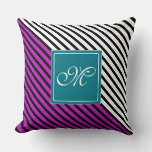 Schwarze Streifen + Ihre Rückenfarbe & Monogramm Kissen