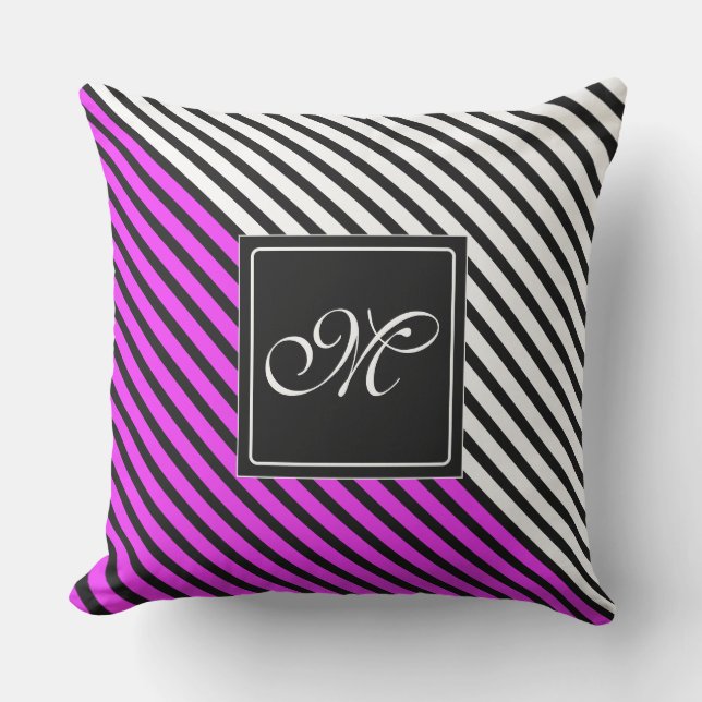 Schwarze Streifen + Ihre Rückenfarbe & Monogramm Kissen Für Draußen (Vorderseite)