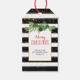 Schwarze Streifen mit goldenen Confetti und Kiefer Geschenkanhänger