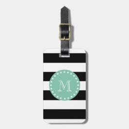 Schwarze Streifen Muster, Minze grüne Monogramm Gepäckanhänger