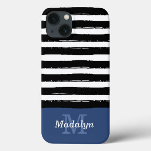 Schwarze Streifen Muster mit Navy Monogram Cas Case-Mate iPhone Hülle