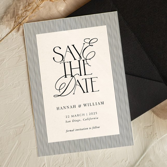 Schwarze Streifen Old Money Hochzeit  Save The Date (Von Creator hochgeladen)