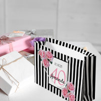 Schwarze Streifen Pink Flora Monogramm