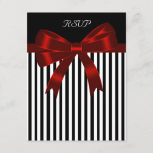 Schwarze Streifen-Rote Schleife Hochzeit-RSVP-Kart RSVP Karte