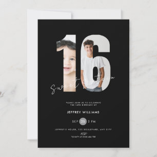 Schwarze Sweet Sixteen Jungen - Foto 16. Geburtsta Einladung