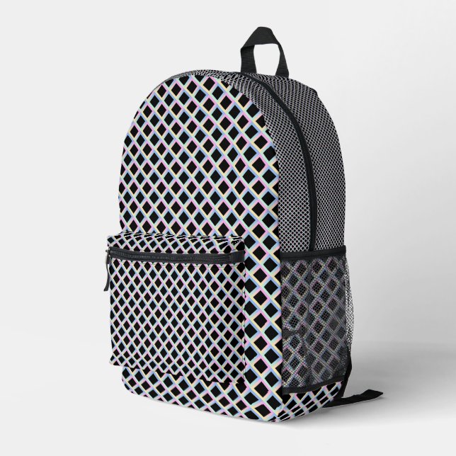 Schwarze symmetrische Diamanten mit glänzenden Rah Bedruckter Rucksack (Rückseitige Ecke Rechts)