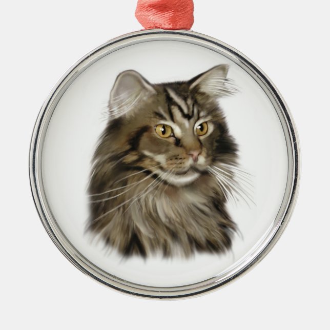 Schwarze Tabby-Maine-Waschbär-Katze Ornament Aus Metall (Vorne)