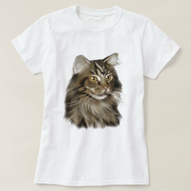 Schwarze Tabby-Maine-Waschbär-Katze T-Shirt (Design vorne)