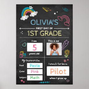 Schwarze Tafel für den ersten Schultag in beliebig Poster