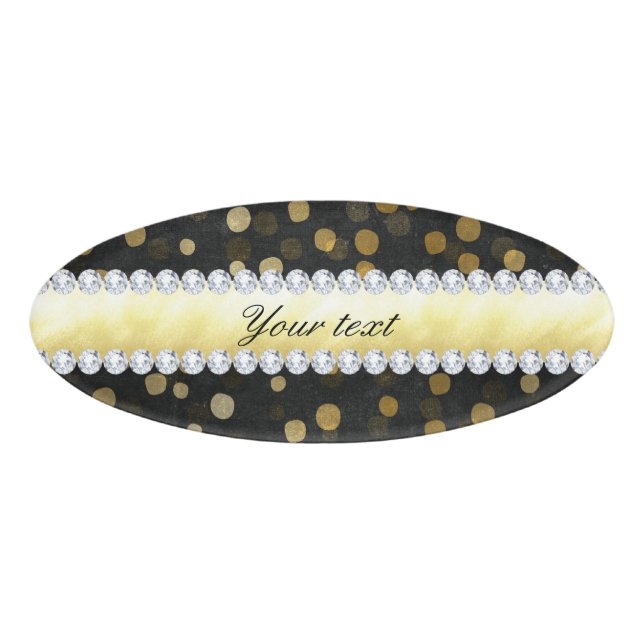 Schwarze Tafel-Goldconfetti-Diamanten Namenschild (Vorderseite)
