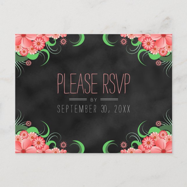 Schwarze Tafel Rosa florale UAWG-Antwort Postkarte (Vorderseite)