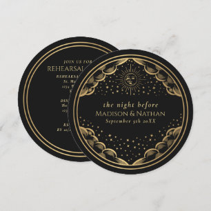 Schwarze Tarot-Sonne-und-Mond-Hochzeitsprobe-Abend Einladung