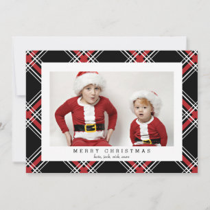 Schwarze Tartan-Fotokarte für Weihnachtsfeiertage Feiertagskarte
