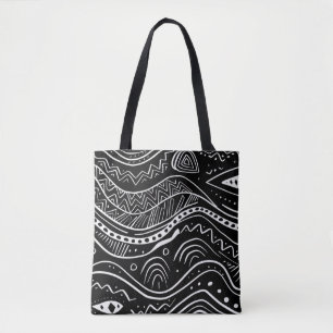 Schwarze Tasche mit Abstraktem weißem Muster