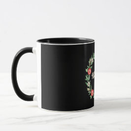 Schwarze Tasse mit rosa Granatapfeldrucke