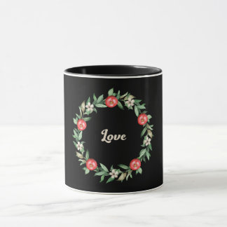 Schwarze Tasse mit rosa Granatapfeldrucke, Liebe