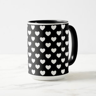 Schwarze Tasse mit weißem Herzstück Polka-Dot-Mu