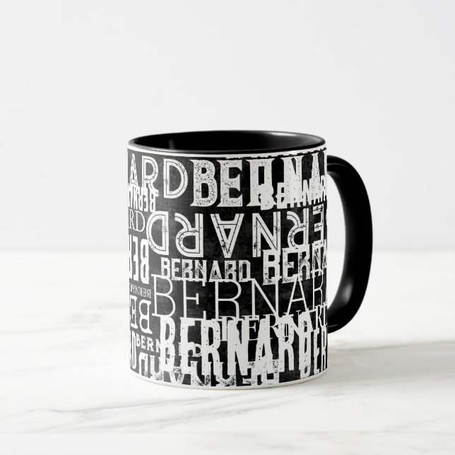 Schwarze Tasse mit weißen Namen (VorderseiteRechts)