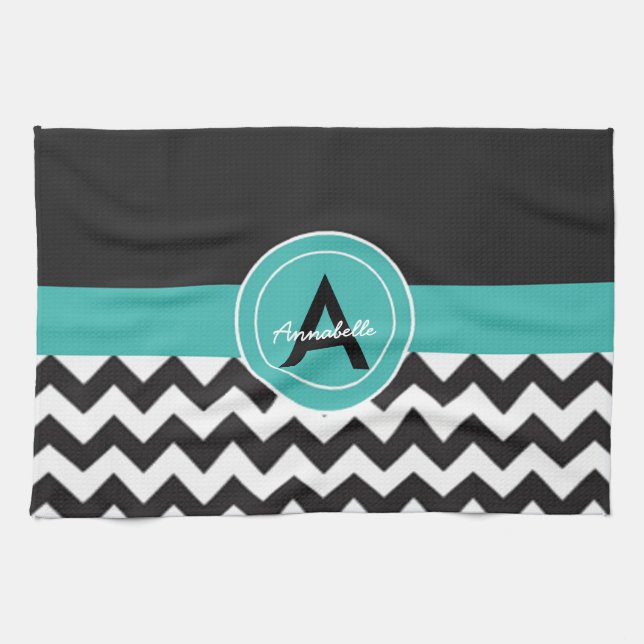 Schwarze Teal Chevron Geschirrtuch (Horizontal)