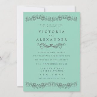 Schwarze Teal-Flourish-elegante Hochzeit zu jeder  Einladung