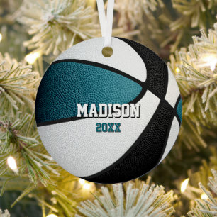 Schwarze Teal-Teamfarben Andenken Basketball Ornament Aus Metall