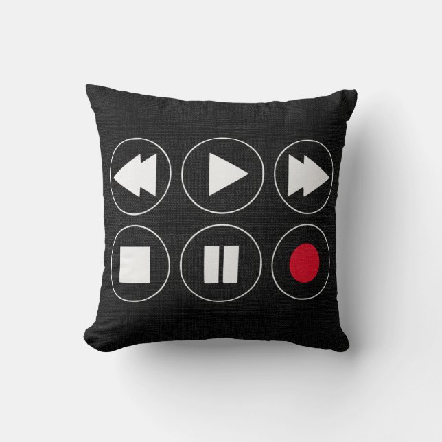 Schwarze Tech Icons Rewind - Schnelle Wiedergabe Kissen (Vorderseite)