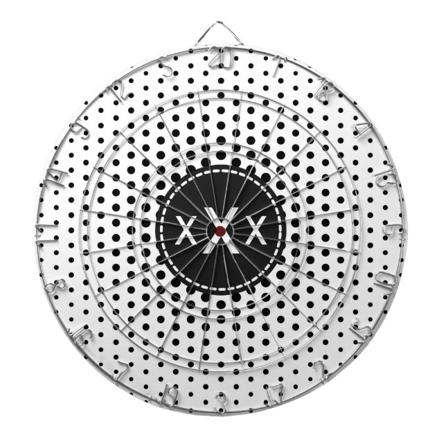 Schwarze Techno Dots Modernes Monogramm Dartscheibe (vorne)