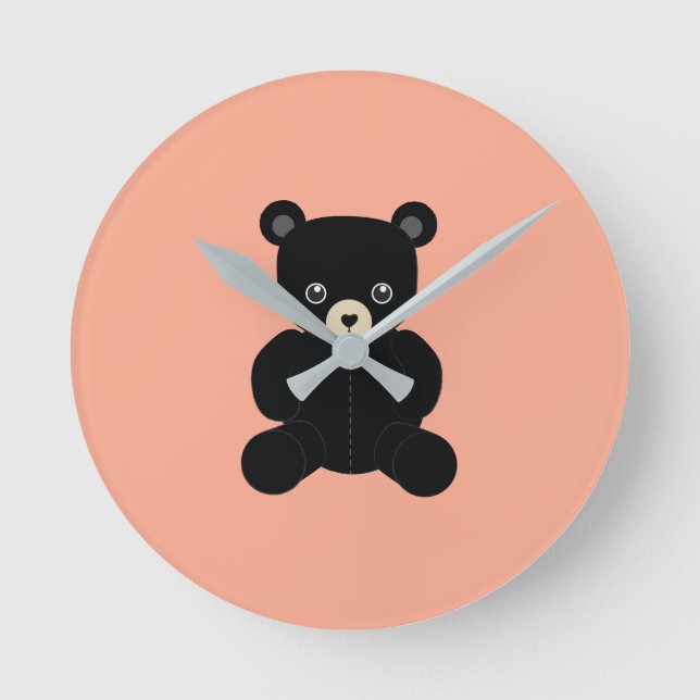 Schwarze Teddybär-Rund-Uhr Runde Wanduhr (Vorderseite)