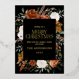 Schwarze Terracotta floral botanische elegante Dre Folien Feiertagskarte