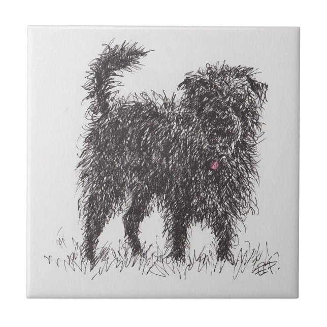 Schwarze Terrier-Keramik-Fliese Fliese (Vorderseite)