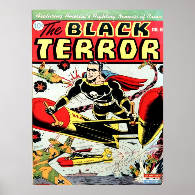 SCHWARZE TERROR Cooles Vintages Comic Buchabdeckun Poster (Vorne)