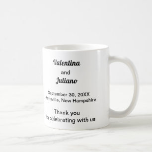 Schwarze Texte zur Tasse der Gastgeschenk Hochzeit