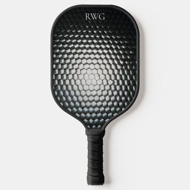 Schwarze Textur Design Monogram Pickleball Paddel Schläger (Vorderseite)