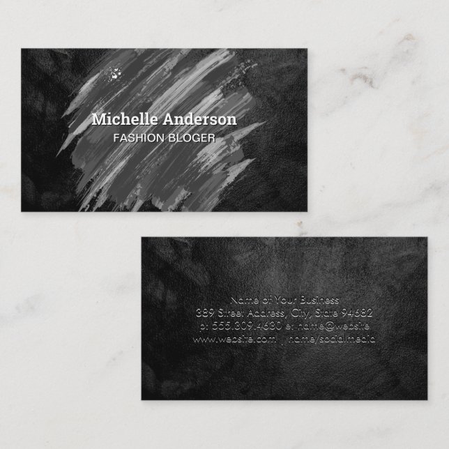 Schwarze Textur | Paint Brushed Business Card Visitenkarte (Vorne/Hinten)