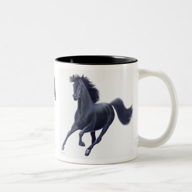 Schwarze Thoroughbred-PferdeTasse Zweifarbige Tasse (Rechts)