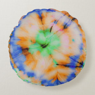 Schwarze Tie Dye, grungy Vintage. Rundes Kissen