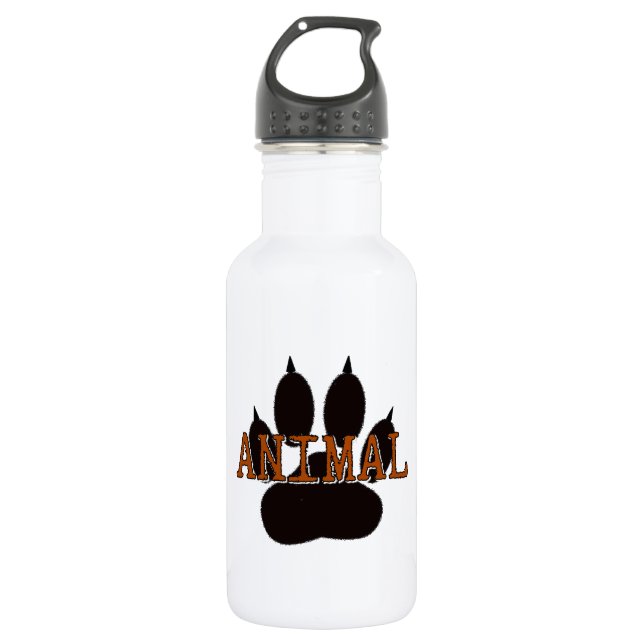 Schwarze Tierpfoten Trinkflasche (Vorderseite)