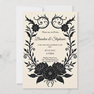 Schwarze Tinte Florale Vintage-Goth-Hochzeit Einladung
