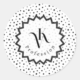 Schwarze Tinte Improvisation Polka Punkte Monogram Runder Aufkleber