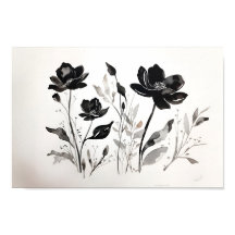 Schwarze Tinte in Aquarellfarben - Blume